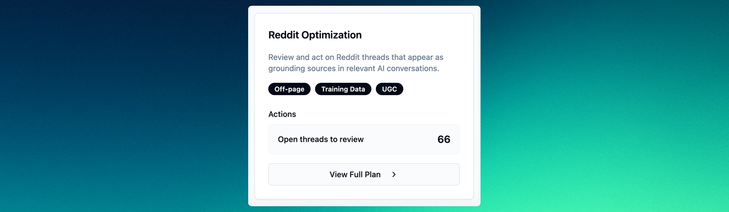 Reddit Optimization Report showing cited Reddit threads and prioritization data